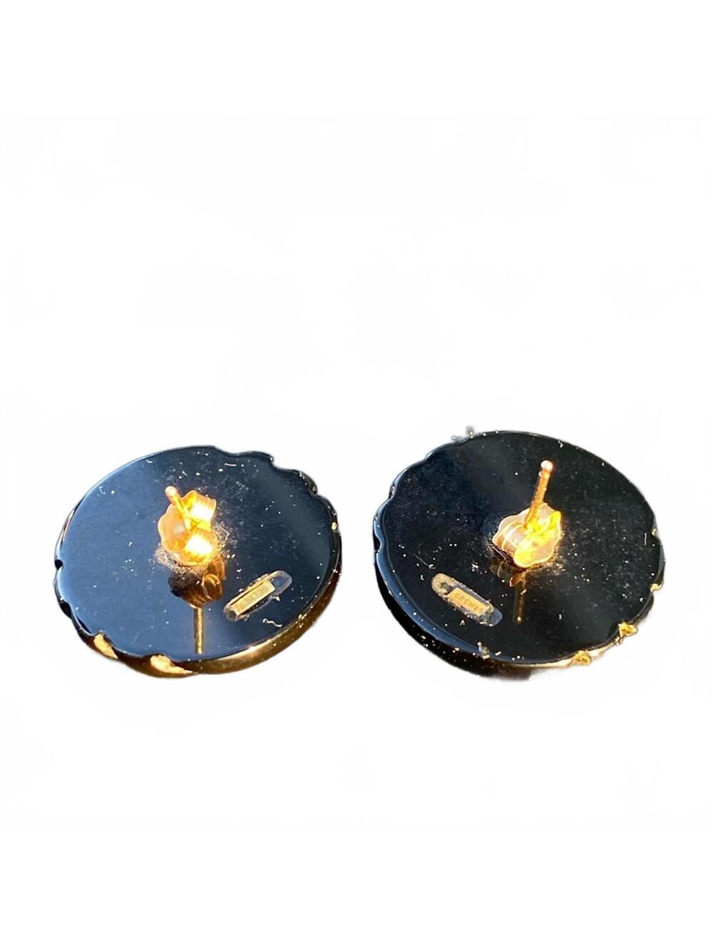 Vintage Onyx Oval Stud Earrings w/14K Solid Gold Inlay Posts & Backs 3/4” 8g - Picture 2 of 3